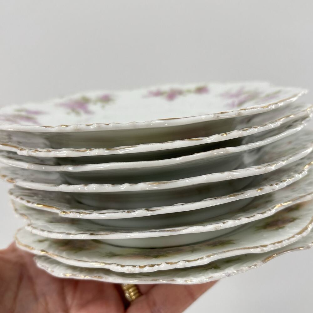 Antique Hermann Ohme Silesia Porcelain Plates Lot 8 Floral Gilt Mismatched Set - Picture 14 of 16